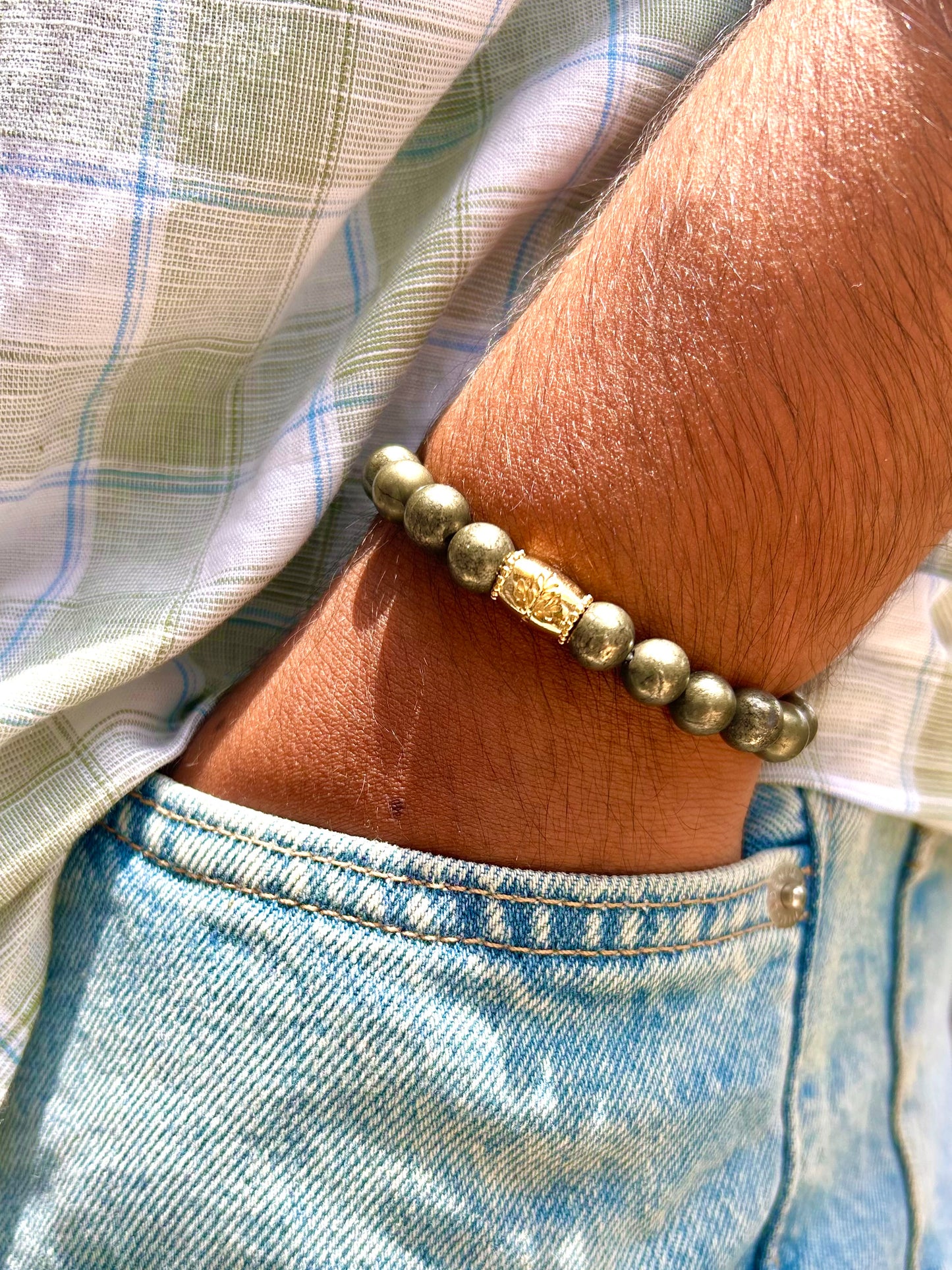 Pyrite Tree of Life Unisex Bead Bracelet