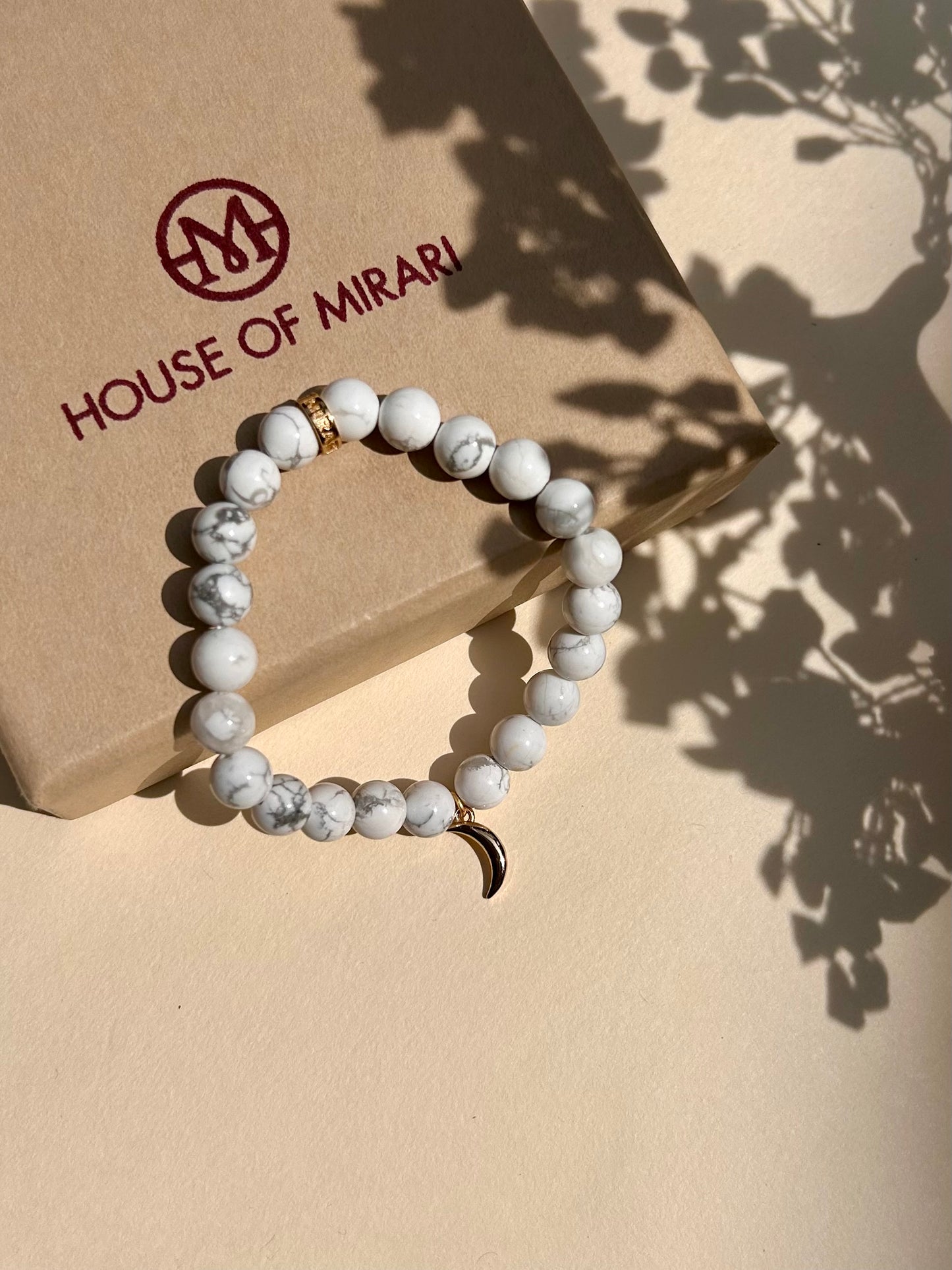 Howlite Bead Bracelet with Crescent Moon Charm For Women