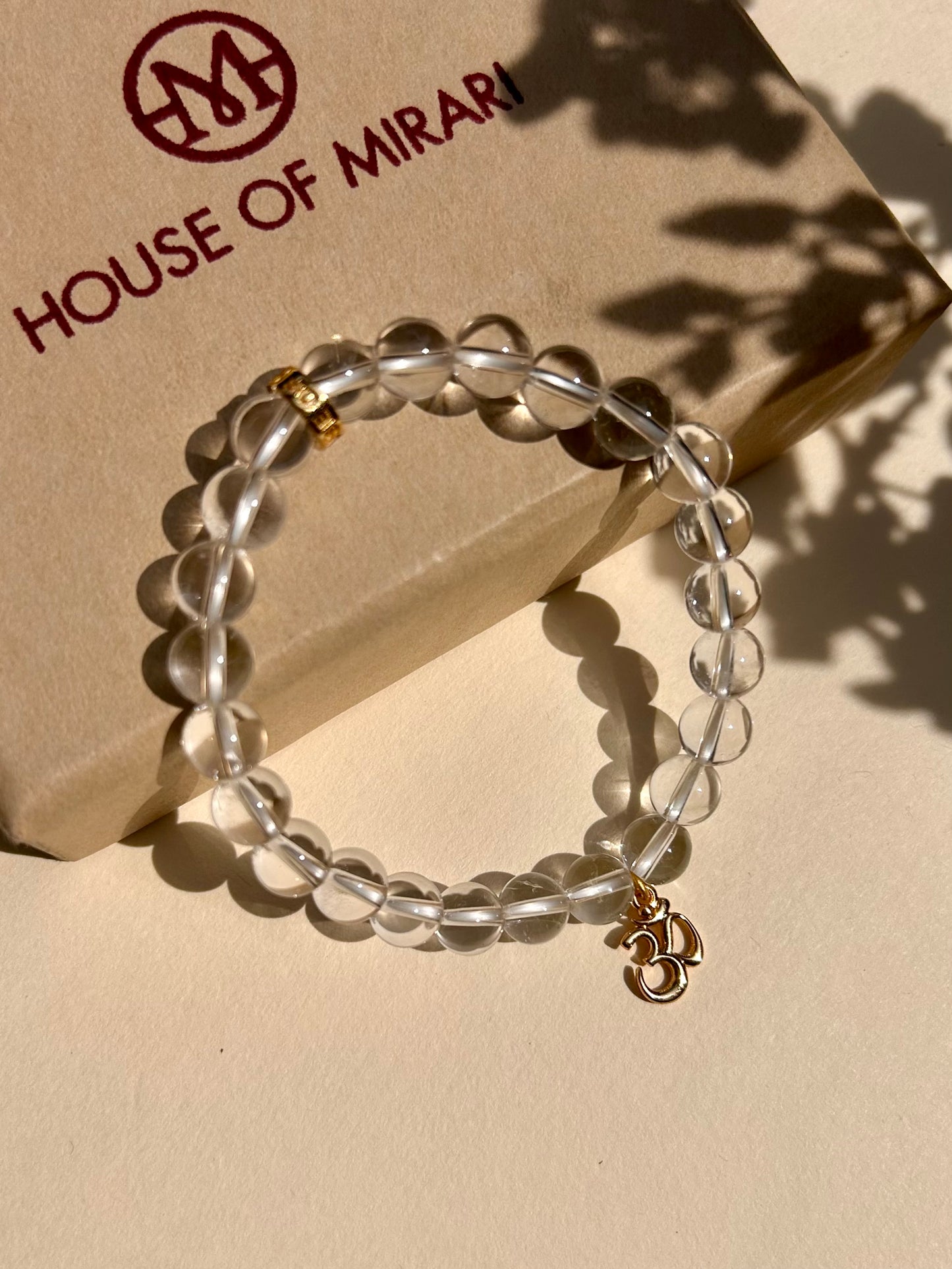 Clear Quartz Bead Bracelet with Om Charm For Women