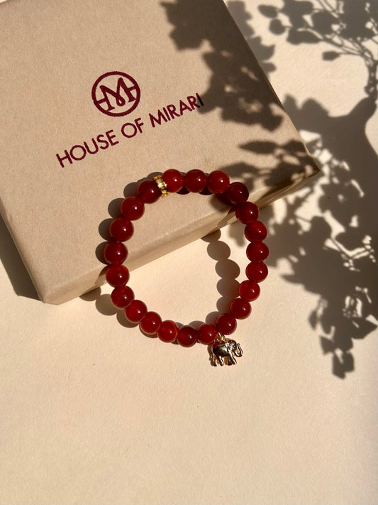 Carnelian Bead Bracelet with Elephant Charm For Women