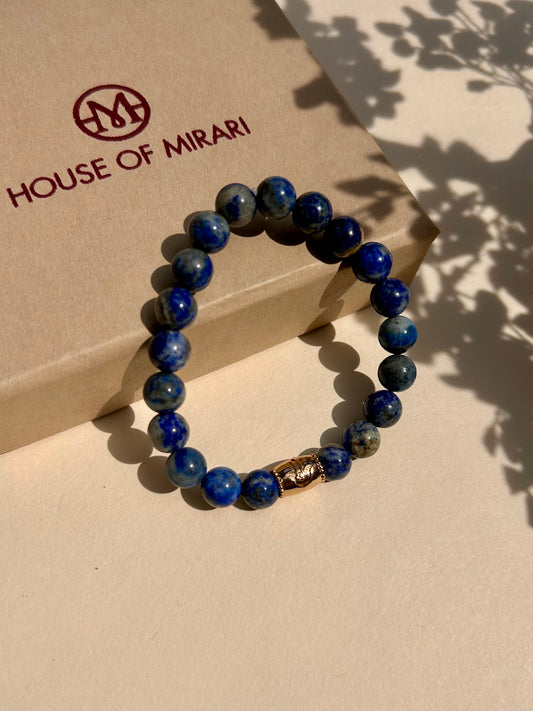 Lapis Lazuli Unisex Bead Bracelet with Hamsa Hand Motif
