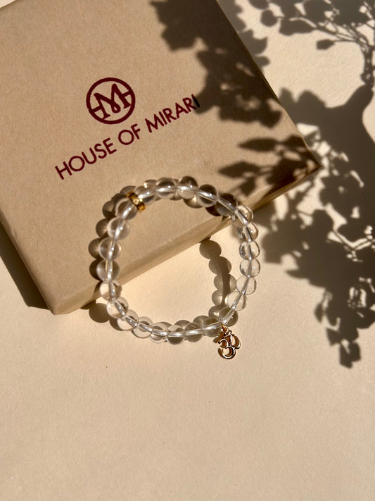 Clear Quartz Bead Bracelet with Om Charm For Women