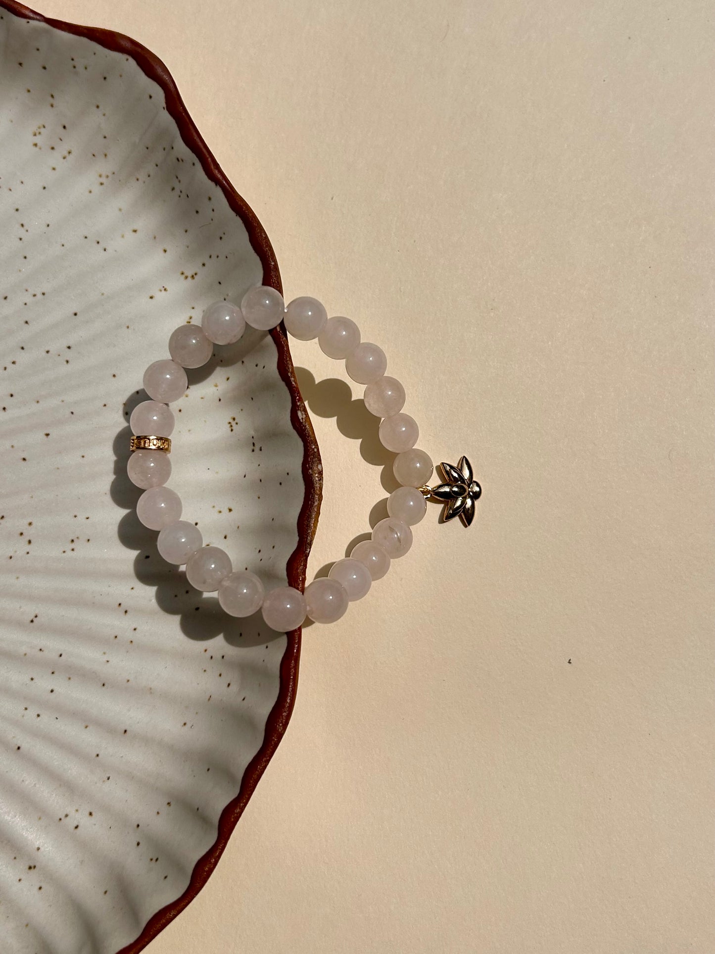 Rose Quartz Healing Bracelet with Lotus Charm For Women