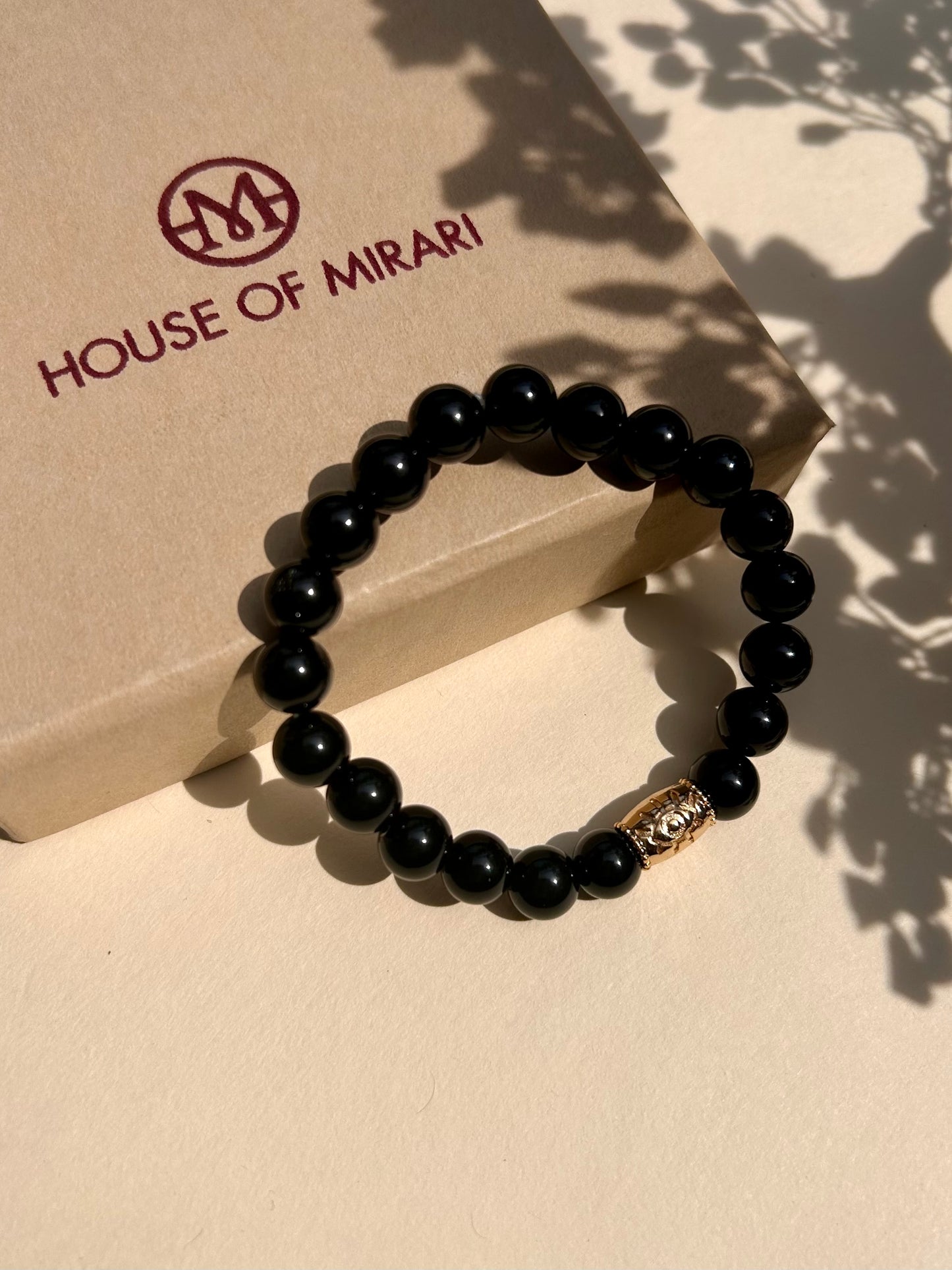 Black Onyx Unisex Bead Bracelet with Evil Eye Motif