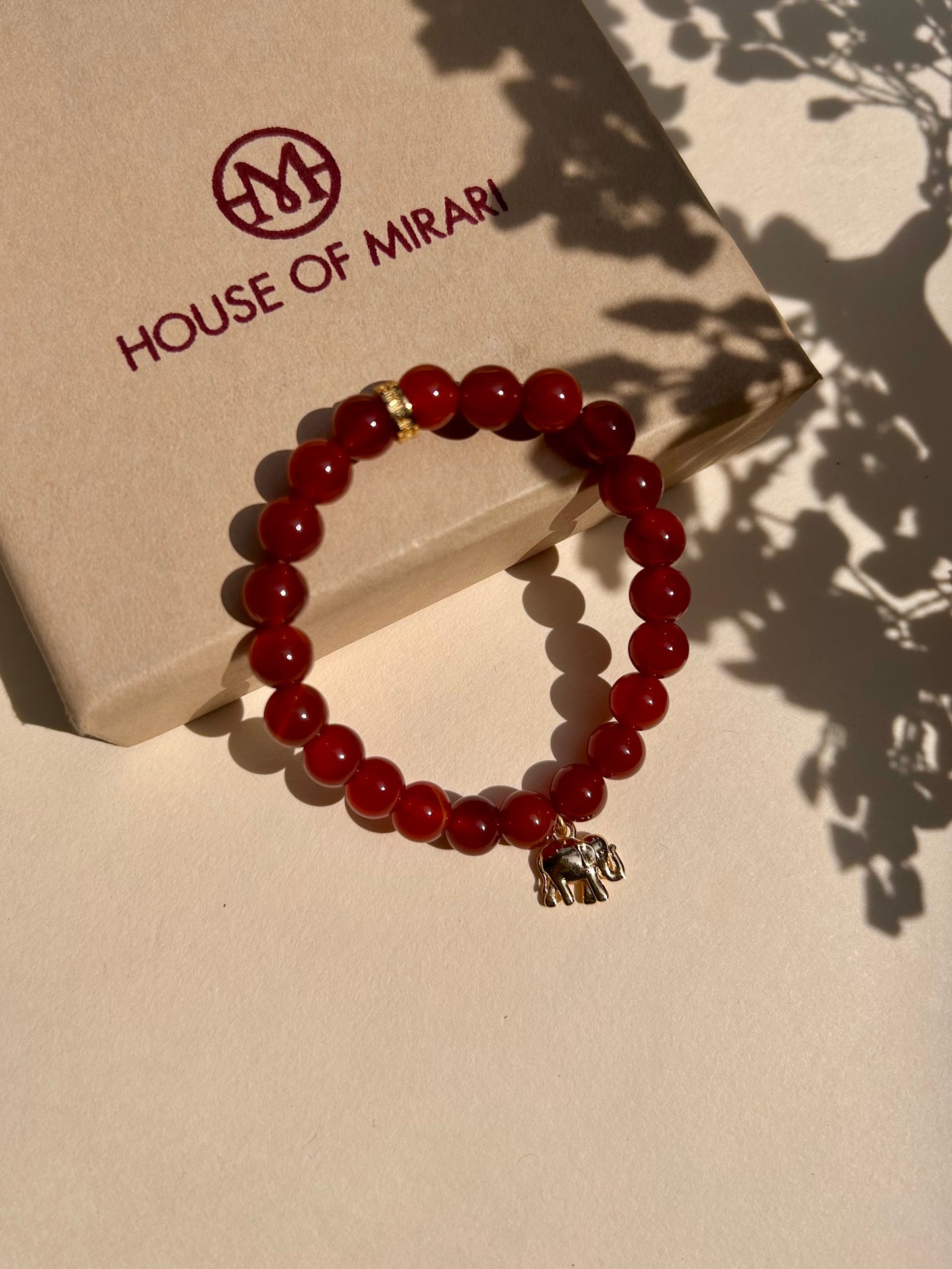 Carnelian Bead Bracelet with Elephant Charm For Women