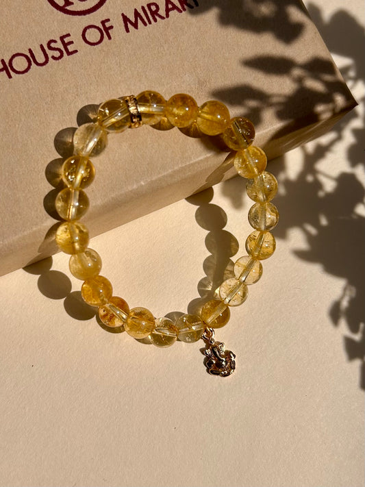 Citrine Bead Bracelet with Ganesha Charm For Women