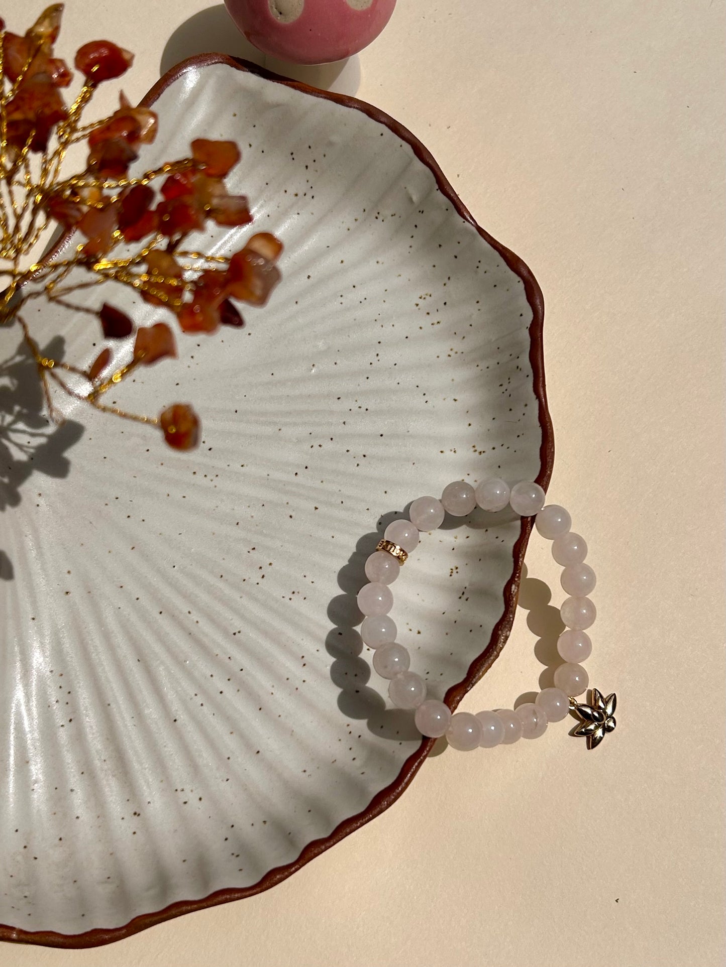 Rose Quartz Healing Bracelet with Lotus Charm For Women