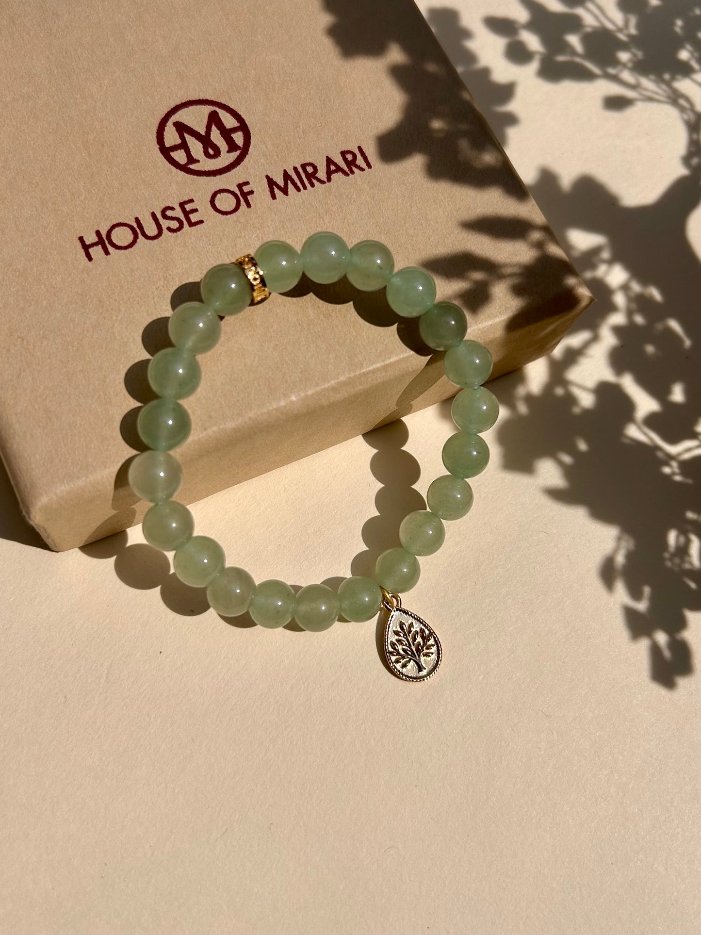 Green Aventurine Bead Bracelet with Tree of Life Charm For Women