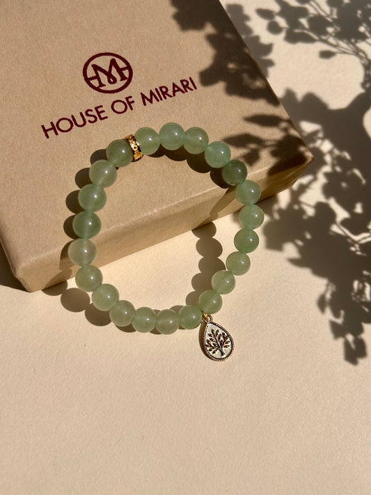 Green Aventurine Bead Bracelet with Tree of Life Charm For Women