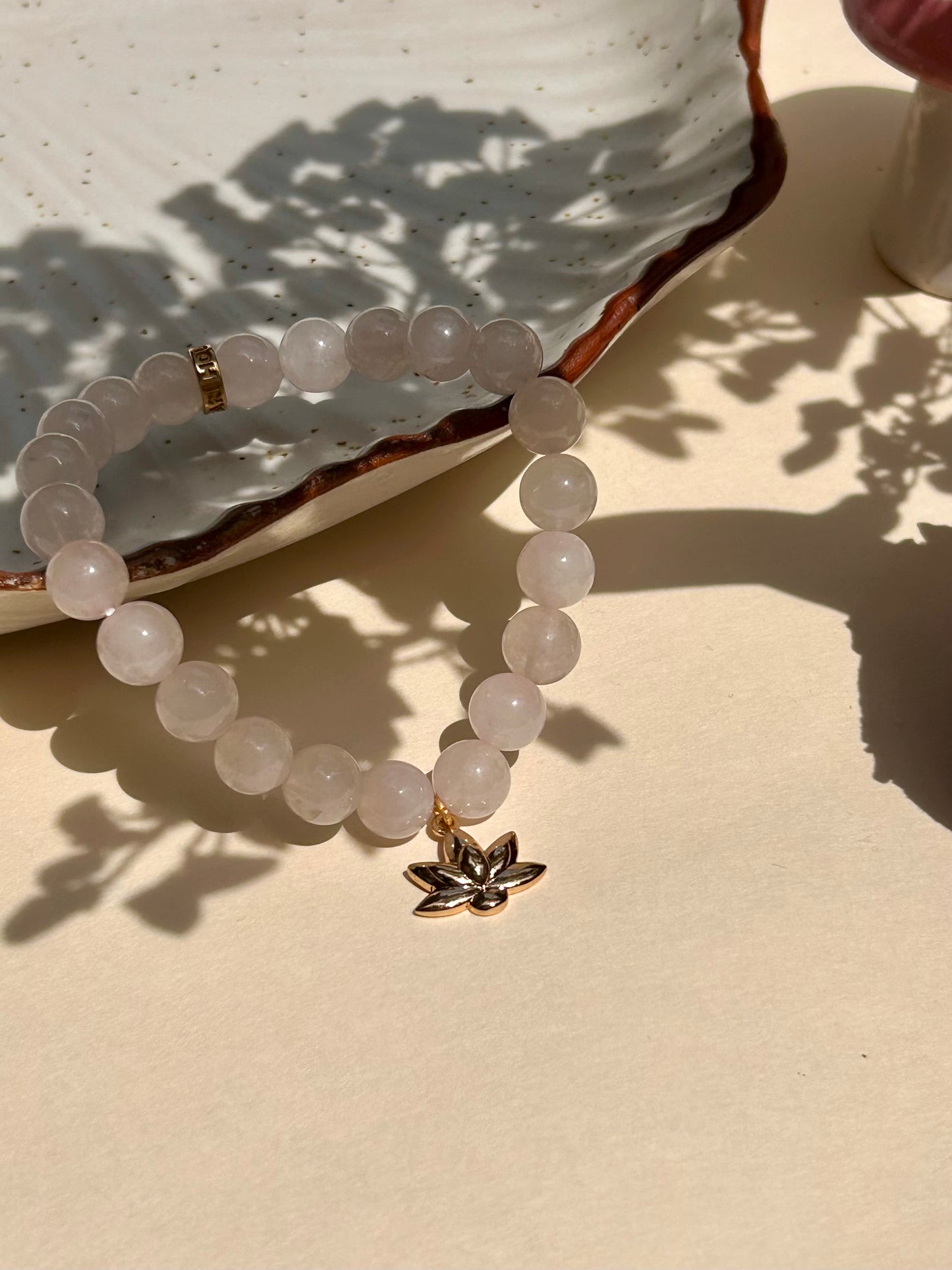 Rose Quartz Healing Bracelet with Lotus Charm For Women