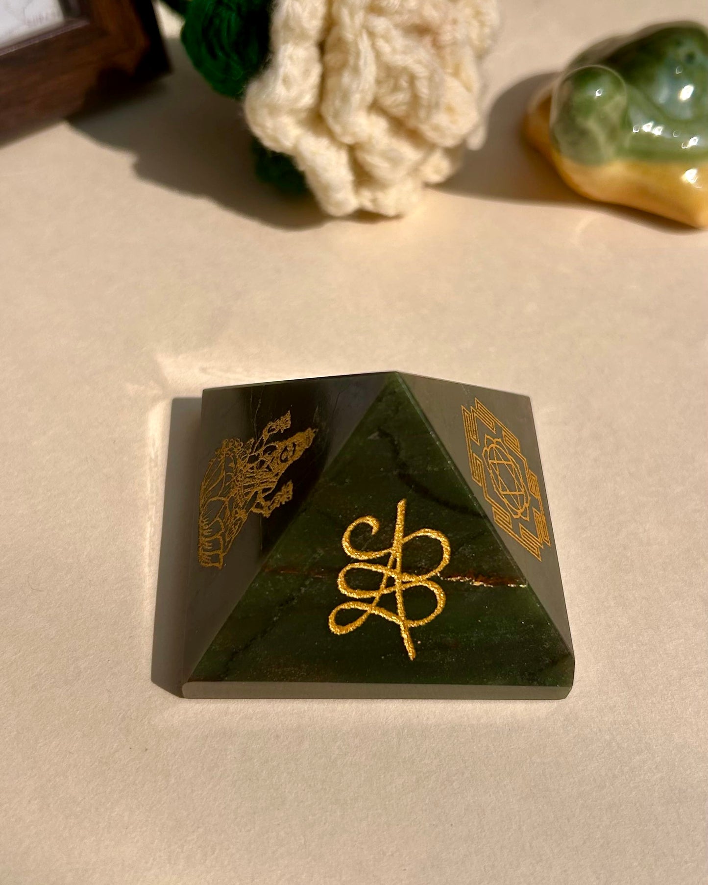 Laxmi Yantra Jade Stone Pyramid