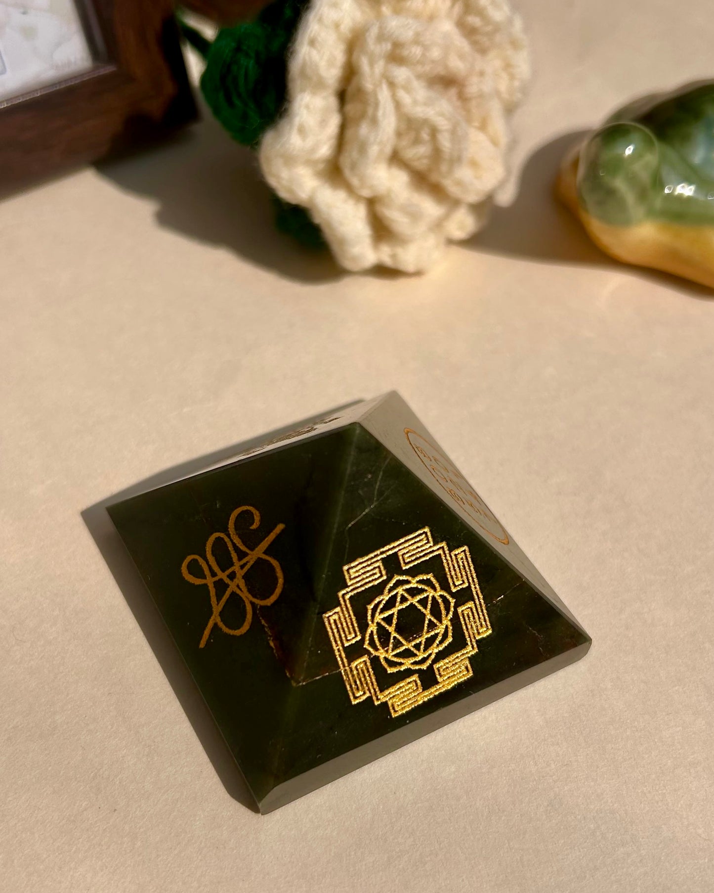 Laxmi Yantra Jade Stone Pyramid
