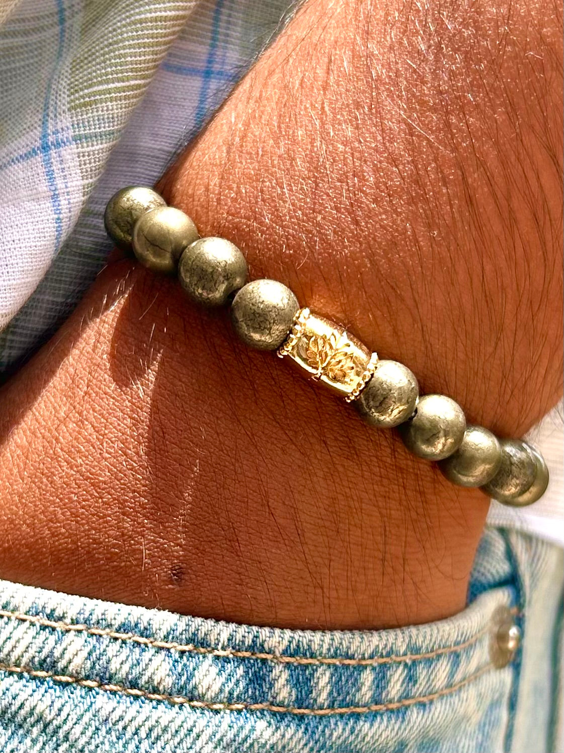 Pyrite Tree of Life Unisex Bead Bracelet