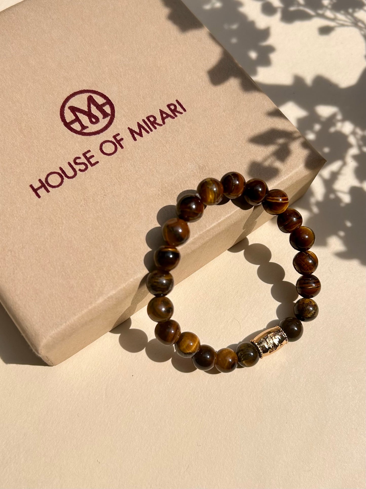 Tiger’s Eye Unisex Bead Bracelet with Swastik Motif