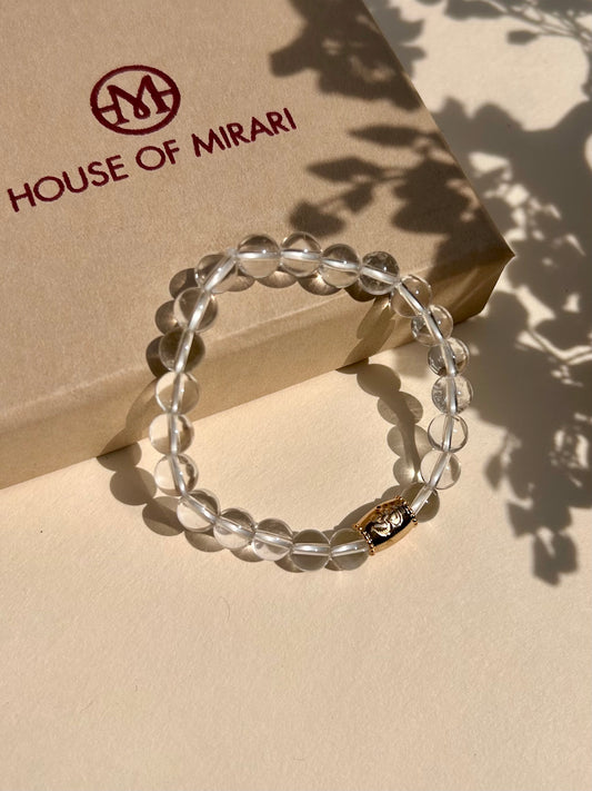 Clear Quartz Unisex Bead Bracelet with Om Motif