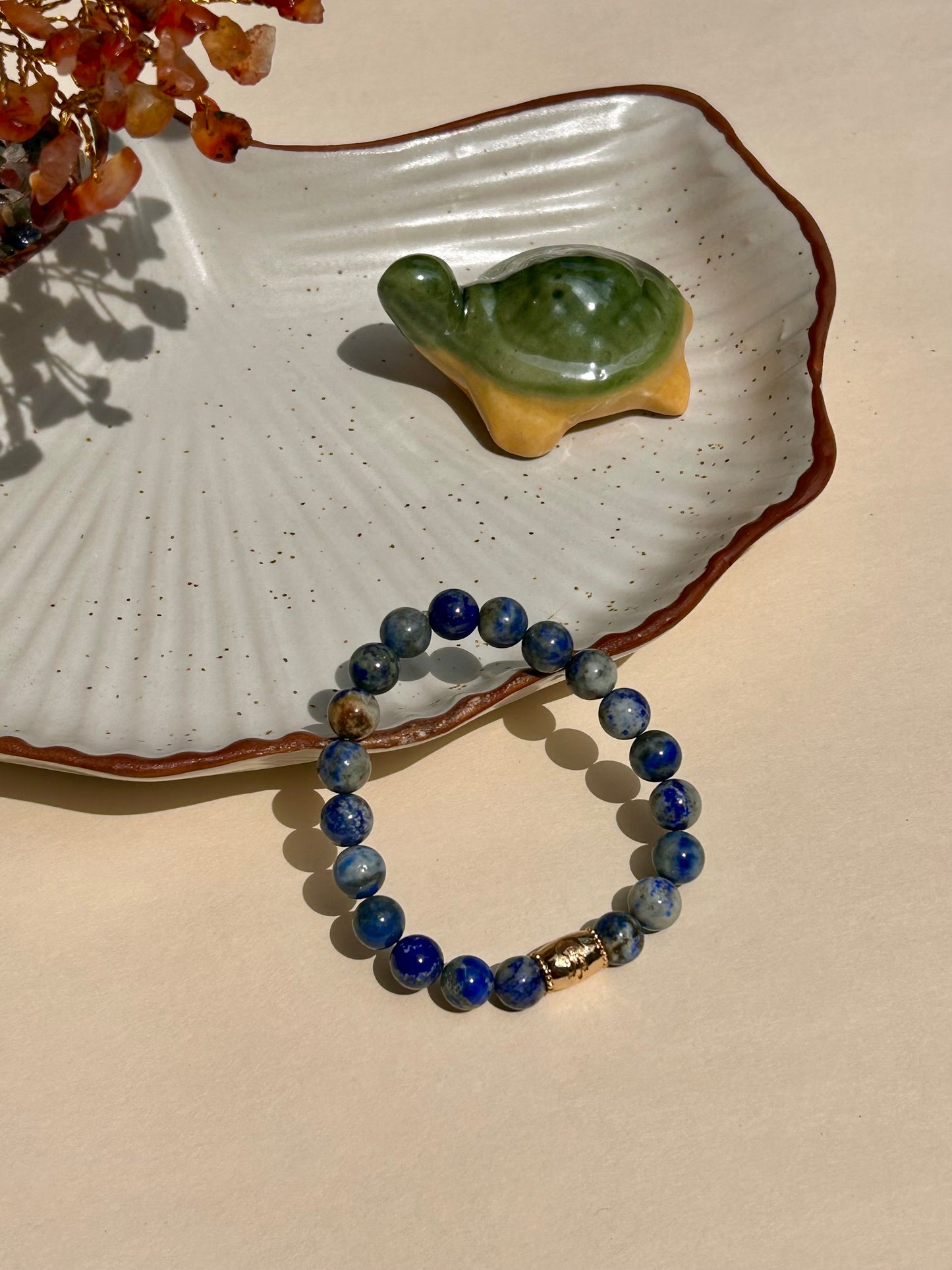 Lapis Lazuli Unisex Bead Bracelet with Hamsa Hand Motif