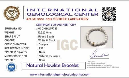 Howlite Bead Bracelet with Crescent Moon Charm For Women