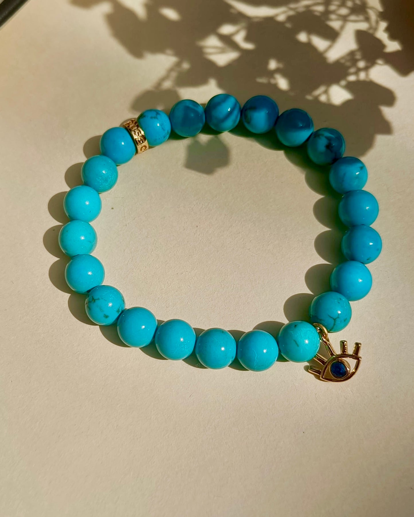 Turquoise Bead Bracelet with Evil Eye Charm For Women