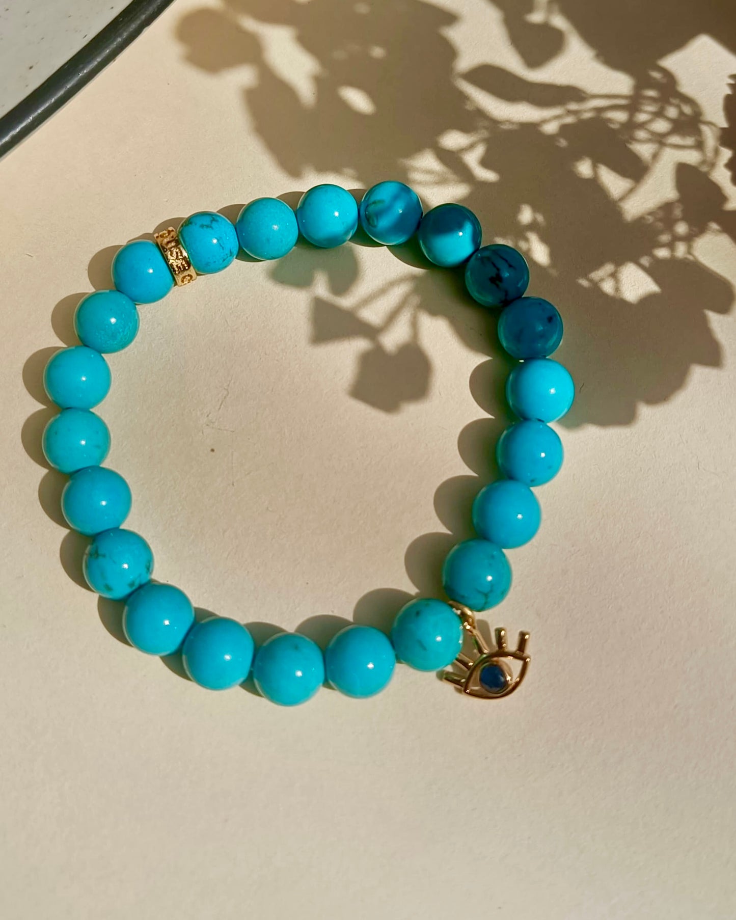 Turquoise Bead Bracelet with Evil Eye Charm For Women