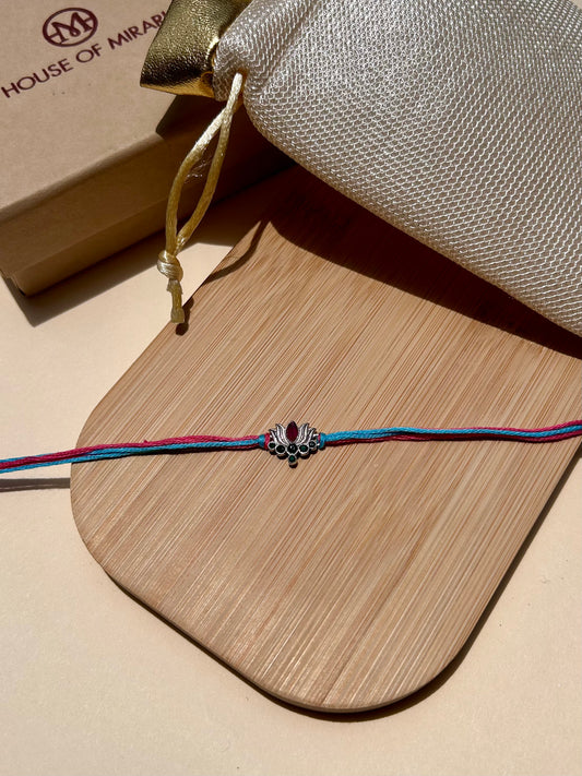 Lotus Elegance Rhodium-Plated Silver Rakhi