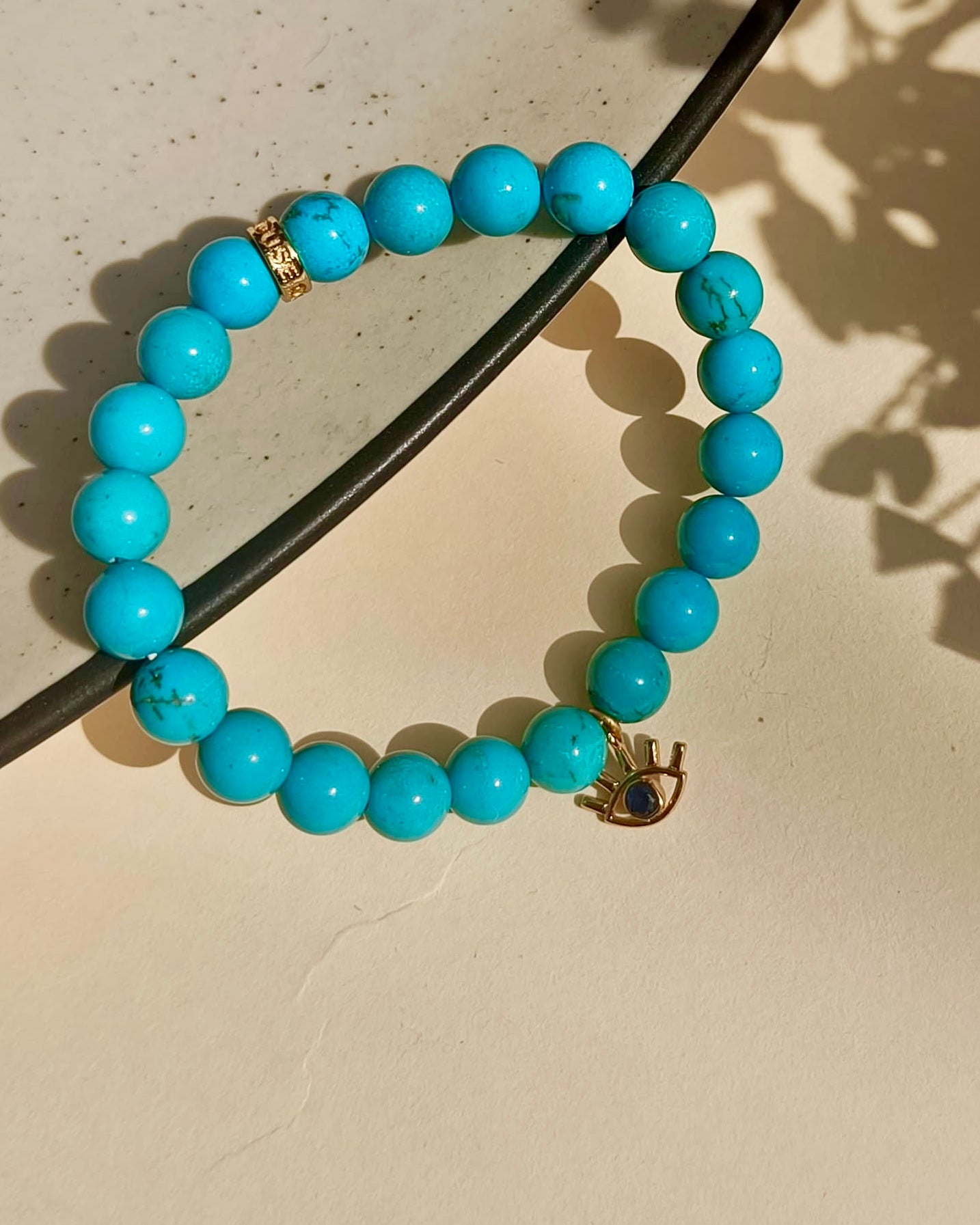 Turquoise Bead Bracelet with Evil Eye Charm For Women