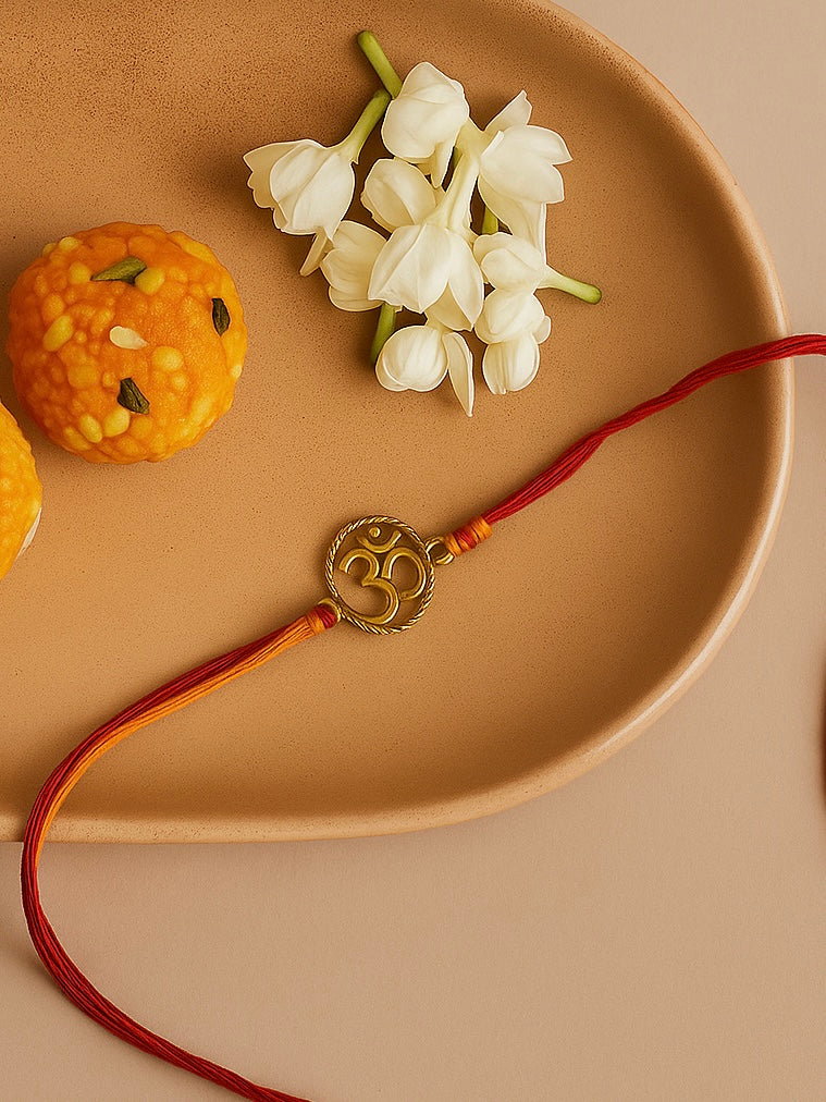 Sacred Om 22kt Gold Plated Silver Rakhi