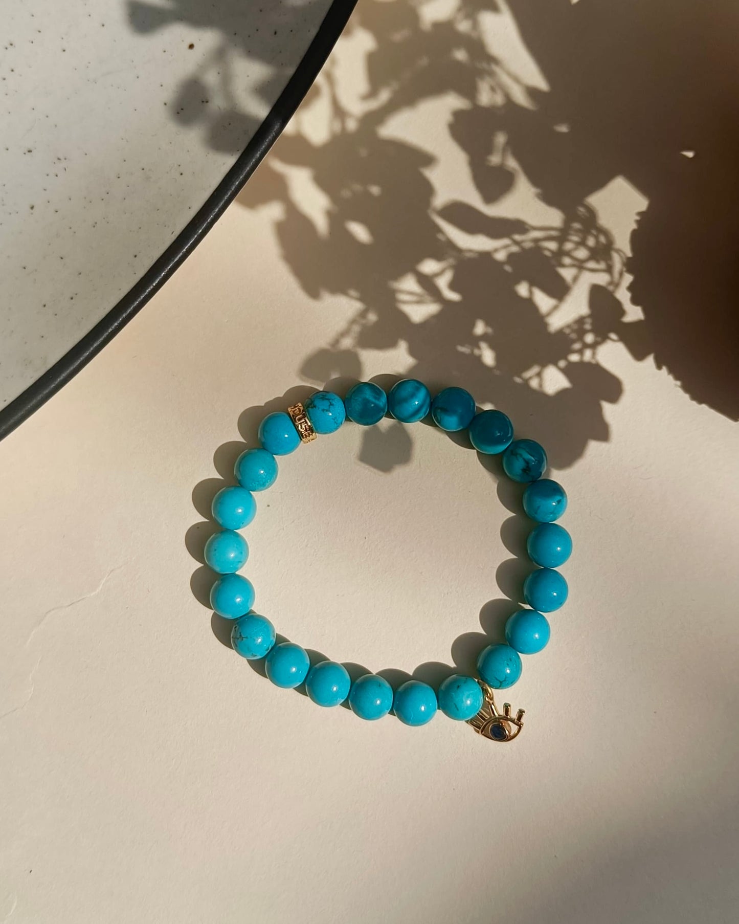 Turquoise Bead Bracelet with Evil Eye Charm For Women