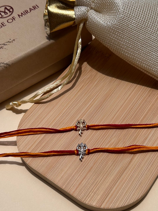 Shiva Trishul 22kt Gold Plated Silver Rakhi